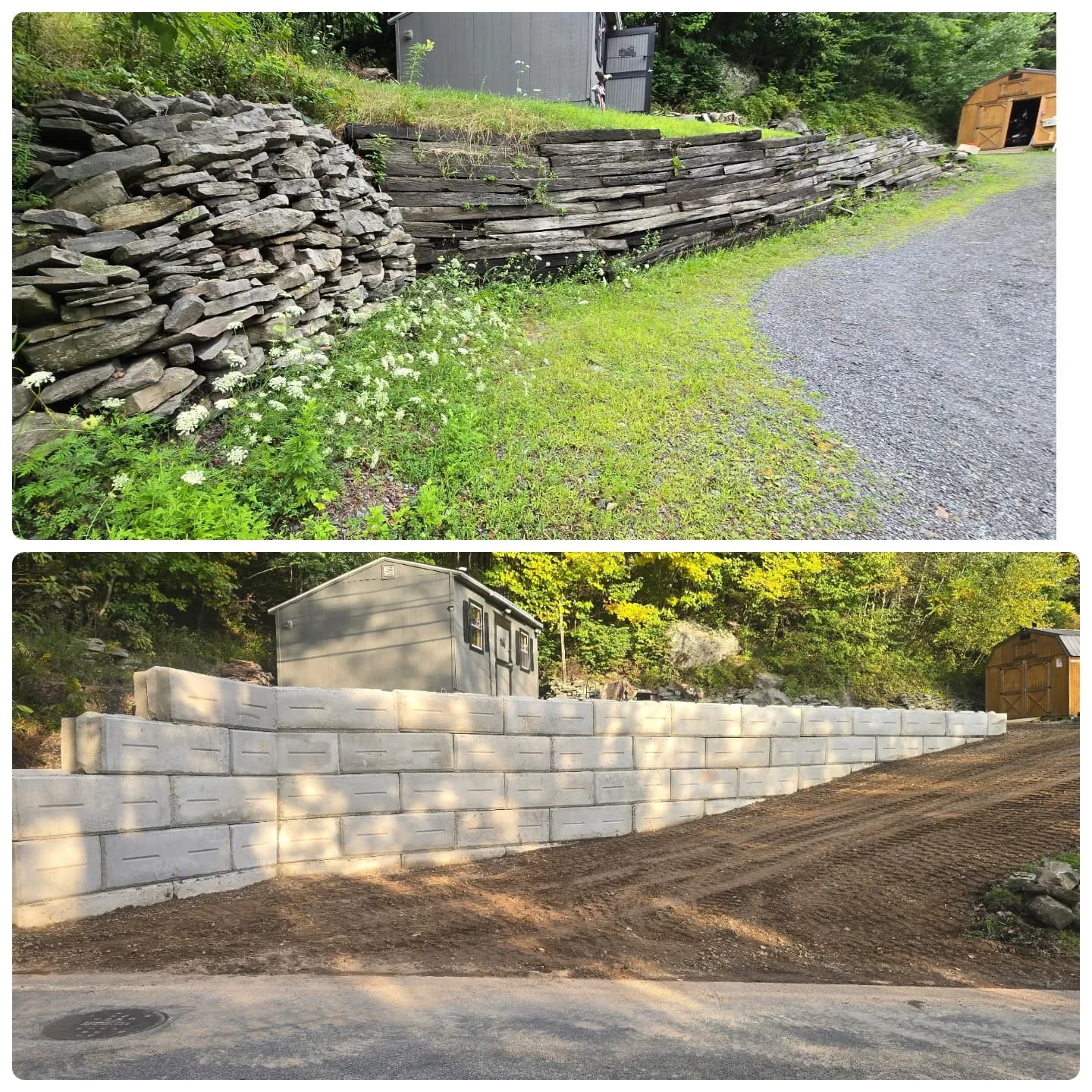 Failing Retaining Wall Replaced with Massive Concrete Block Wall in NEPA